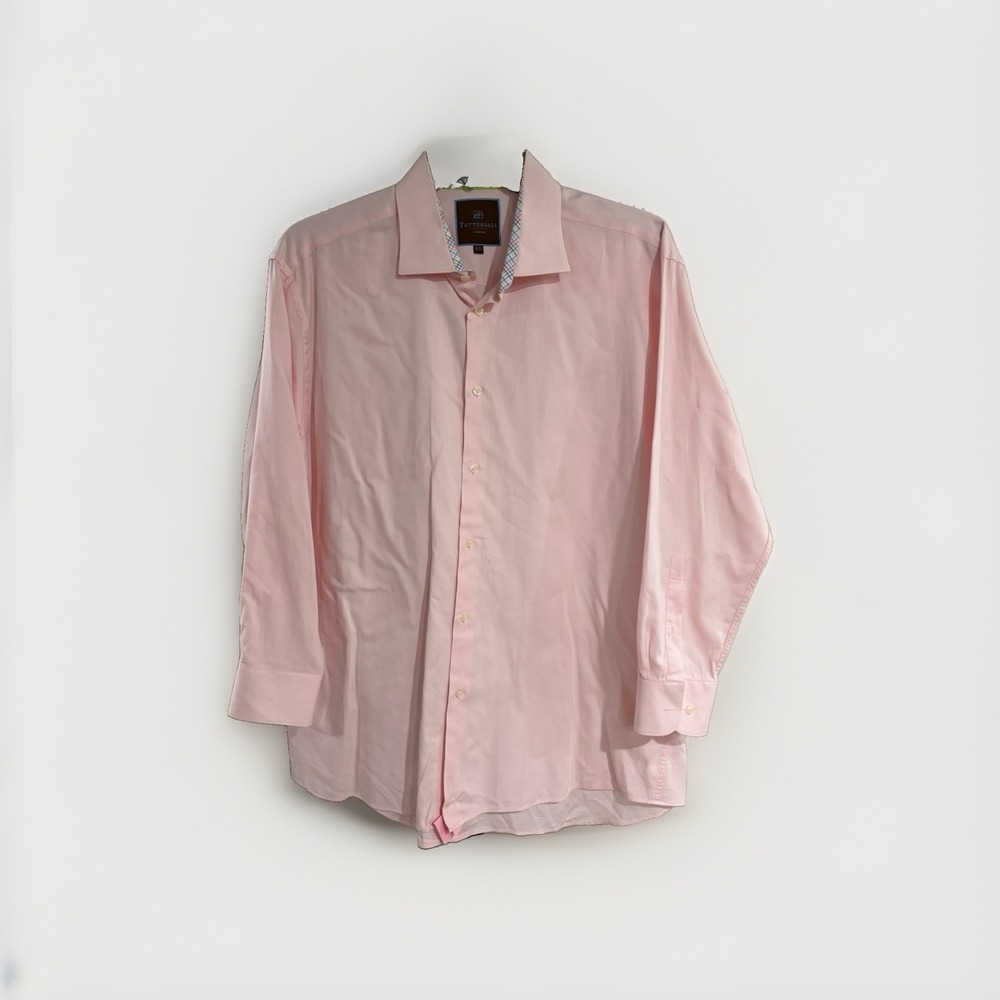 Tattersall London Mens Shirt 17.5 32/33 dress Pink Button Down Cotton EUC W21